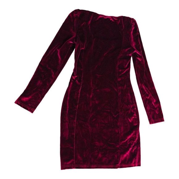 2519 Women's Sz Small Wine Velvet Velour Bodycon Dress Long Sleeve - Picture 5 of 6